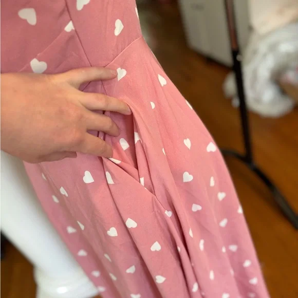 💕Unique vintage Pink Heart Print summer swing Dress m - Picture 6 of 9